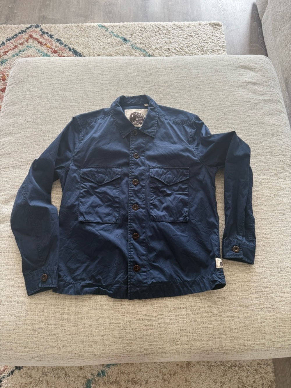 Pretty Green Navy Blue Military Field Button-Up Jacket Overshirt